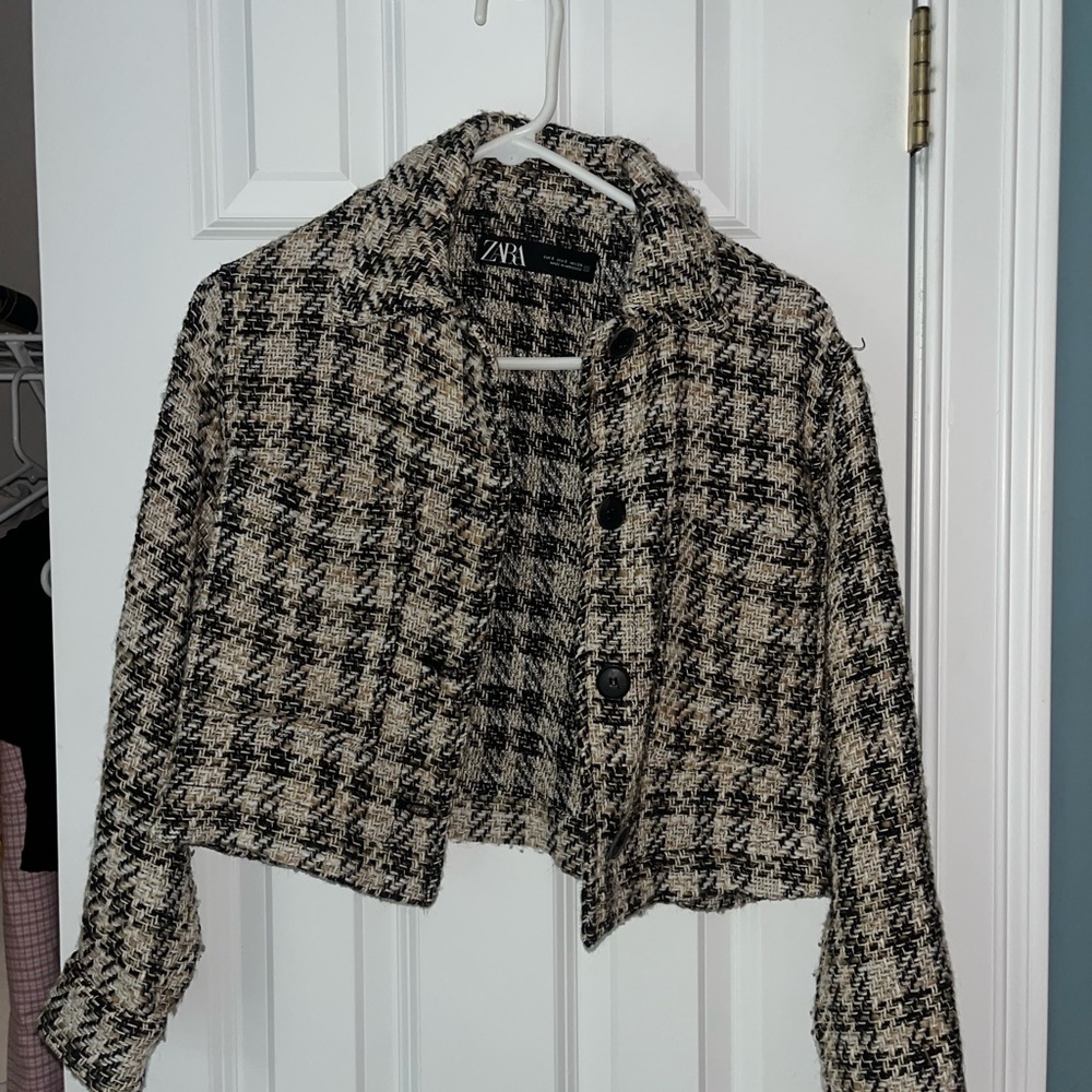 Zara Women's Black and White Plaid Jacket